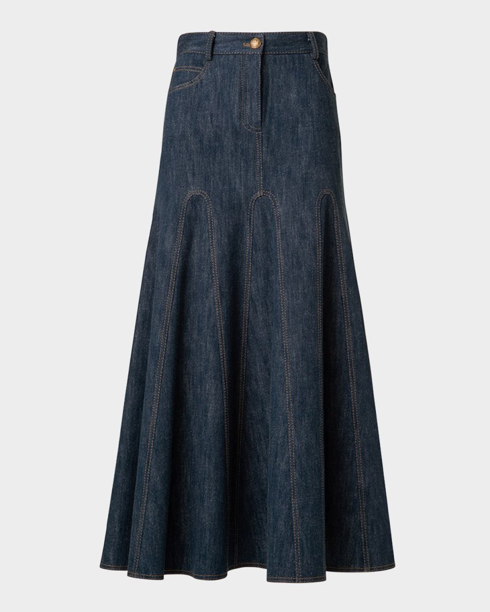 Cotton Wool Denim Midi Skirt